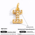 Golden stainless steel letter I pendant with zircons for DIY jewelry making - Letter I