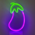Eggplant shaped LED neon night light with green leaf and purple body on white base - 2023 New Eggplant