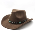 Chapeau de cowboy western marron en daim avec bande ornée de turquoise et clous - M(56-59CM) / Marron