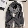 Double-sided faux cashmere scarf in grey and dark grey with elegant fringe detail - 200*70cm / Black Gray + Dark Gray
