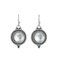 Retro silver earrings with round moonstone inlay and vintage bohemian style hooks - Antique Silver Round Moonstone (K-1253)