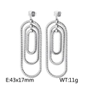Silver stainless steel triple layered spiral texture earrings size 43x17mm and 11g - Steel