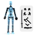 Translucent sky blue T13 action figure with black joints and weapon accessories - Transparent Blue (3 Gestures + 4 Weapons)