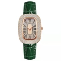 Orologio al quarzo da donna di lusso con cinturino in pelle verde e quadrante strass - Verde