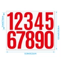 Detail of 3-inch waterproof red vinyl numbers stickers with precise dimensions - 1 Sheet (0-9 Numbers) / Red