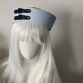 Sweet light blue striped sailor beret hat with black decorative buckle straps for women - M (56-58cm) / Blue With Belt Buckle