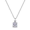 S925 sterling silver necklace with rectangular radiant cut crystal pendant and small round diamond - Rectangle Cushion Double Stone