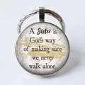 Sister quote glass gemstone keychain with God's way quote on white vintage background - Sister Quote/God's way