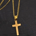 Pendentif croix en acier inoxydable doré poli sur une chaîne gourmette pour homme - Doré