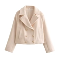 Manteau court crème à double boutonnage pour femme avec boutons dorés et revers - XS / Abricot