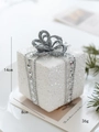 White foam Christmas gift box ornament with silver bow and stars, size 14x8cm - White Style D