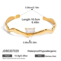 Detail of 18K gold plated stainless steel wave bracelet with square white zircon stone - Gold Wavy Rectangular Zirconia Style (JDB0307039)
