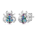 Exquisite S925 sterling silver spider stud earrings with colorful multi-gemstone pavé setting - 925 Silver / Spider