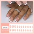 French tip press on nails with 3D floral accents and pearls, 24 piece set - Jelly Glue Type / DZ679-B7 Soft Floral Reflection