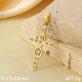 Pendentif croix en acier inoxydable plaqué or 18k avec cœur et pierres claires - Style Croix Centre Cœur Plein Zirconia (KP116517-ZLA)