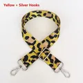 Detail of adjustable nylon shoulder strap with leopard pattern and silver metal hooks - Yellow + Silver Hook