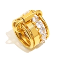 Luxurious 18K gold plated multi-layer stainless steel ring set with five zircon stones - US 6 / Gold