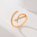 Elegant gold-plated leaf open ring with sparkling zircon stones on a white background - Wrap Style (JZ031)