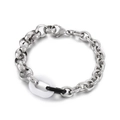 Bracelet à chaîne argentée avec anneaux contrastés en résine noire et blanche - Style Anneau Ovale Argent-Noir-Blanc (KB150876-Z)