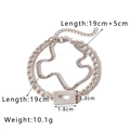 Detail of silver layered Cuban and box chain bracelet with rectangle geometric pendant - Rectangle Pendant Layered Double Chain (NB-B1083)