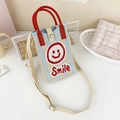Detail of knit mini crossbody bag with red smile face and colorful vertical stripes - 34-Red Blue Yellow Striped Smile-Smile
