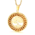 Goldener Lebensbaum Anhänger aus Edelstahl an einer Kette vor weißem Hintergrund - Goldener Runder Lebensbaum (KP47208-K)