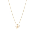 Elegant gold snake chain necklace with a minimalist dragonfly pendant and white enamel wings - Dragonfly Necklace / Gold