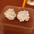 Macro di orecchini a fiore in resina perlata con strass scintillanti e petali dettagliati - Perno in Argento-Oro-Champagne (Placcato in Oro Vero)