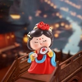 Q-version Tang Dynasty lady figurine in red dress on a miniature wooden bridge - Maiden with Fan Figurine (1056-7)