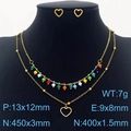 Set gioielli cuore oro bohémien con perline colorate e orecchini a lobo - Stile Cuore Cavo (KS203533-MW)