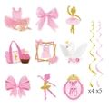 Set decorativo festa balletto rosa e oro con pendenti a spirale e ritagli in cartoncino - 9 pezzi Riccioli Appesi Balletto