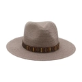 Chapeau de paille ethnique marron avec ruban en cuir bohème et clous en métal - Taille unique / Chapeau de Paille Gris (Bande en Cuir Café)