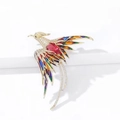 Exquisite gold-plated phoenix brooch with multi-color enamel wings and red zircon stone - Multicolor Gemstone Phoenix