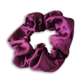 Elegant purple satin scrunchie with a glossy silk texture and rich pleated layers - Purple