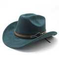 Detail of dark teal felt cowboy hat with brown leather band and silver buckle - M(56-59CM) / Malachite green