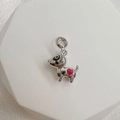 S925 sterling silver cartoon puppy charm with black spots and pink heart on a pedestal - Style K (Dog - Bull Terrier)