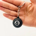 Close-up of black number 8 billiards keychain with metal ring being held by hand - Number 8 (Black)