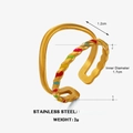 Golden stainless steel wave ring featuring colorful enamel drips and adjustable open design - Colorful Line Style
