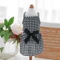 Summer gingham pet dress with black satin bow and pleated skirt for small dogs and cats - XS / Black White Grid