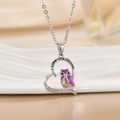 Silver heart necklace with purple enamel owl pendant and I LOVE YOU FOREVER engraving - Silver Engraved Heart/Purple Owl