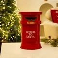 Red metal Christmas mailbox 38cm tall with Santa letters print for festive decor - Christmas Mailbox A