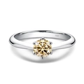 Anillo clásico de plata S925 con moissanita champán redonda engastada en una corona de 6 garras - US 8 / Amarillo Claro (1ct)