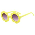 Kids round sunflower shaped sunglasses with vibrant yellow frame and purple gradient lenses - Milky Yellow Frame Double Grey Lens