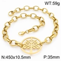 Golden stainless steel Tree of Life pendant necklace with thick chunky curb chain links - Necklace / Gold