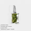 Rectangle stainless steel peridot green gemstone pendant charm with silver finish - August Peridot Zirconia / Silver