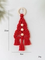 Handgemachter roter Makramee-Weihnachtsbaum mit Holzperlen und Fransen, 22x8 cm - Roter Weihnachtsbaum