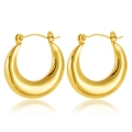 Minimalist gold-plated stainless steel hoop earrings with high-polish mirror finish - Minimalist Glossy Wide Hoop
