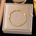 Poliertes 18K vergoldetes Edelstahl-Gliederkette Armband mit Zylinderperlen - 3.0 Perlen-Set-Armband (E2173) / Gold