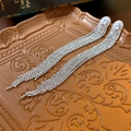 Makroaufnahme von silbernen Quastenohrringen mit Kristallen auf einem Vintage-Tablett - Silber