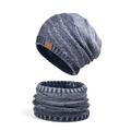 Set berretto e scaldacollo in maglia blu e grigio con calda fodera in pile - Blu Navy Misto